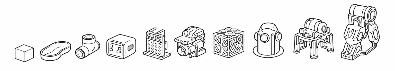 Complexity scale visualization illustrating different shape complexities